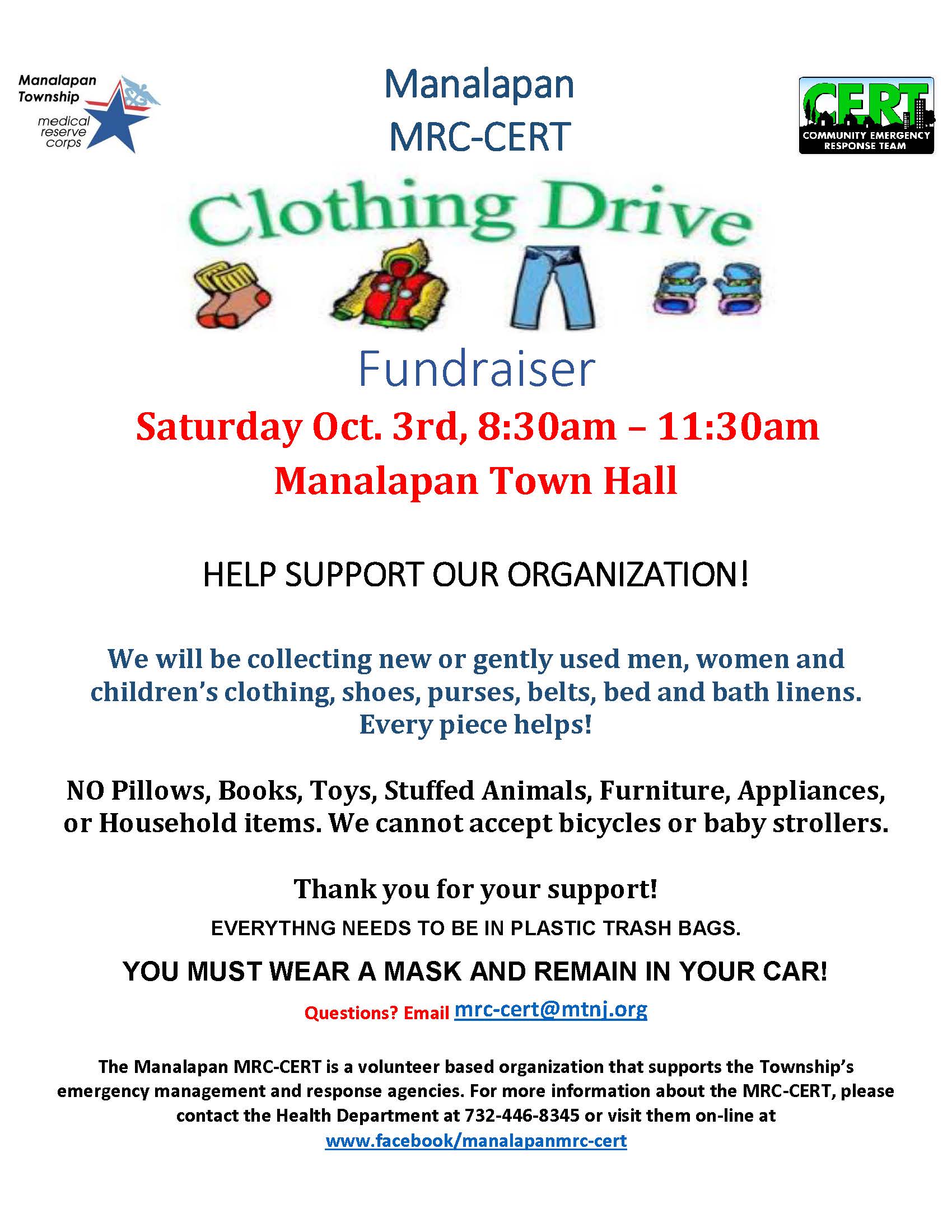 MRC Cert Fall Clothing Drive | Manalapan Township